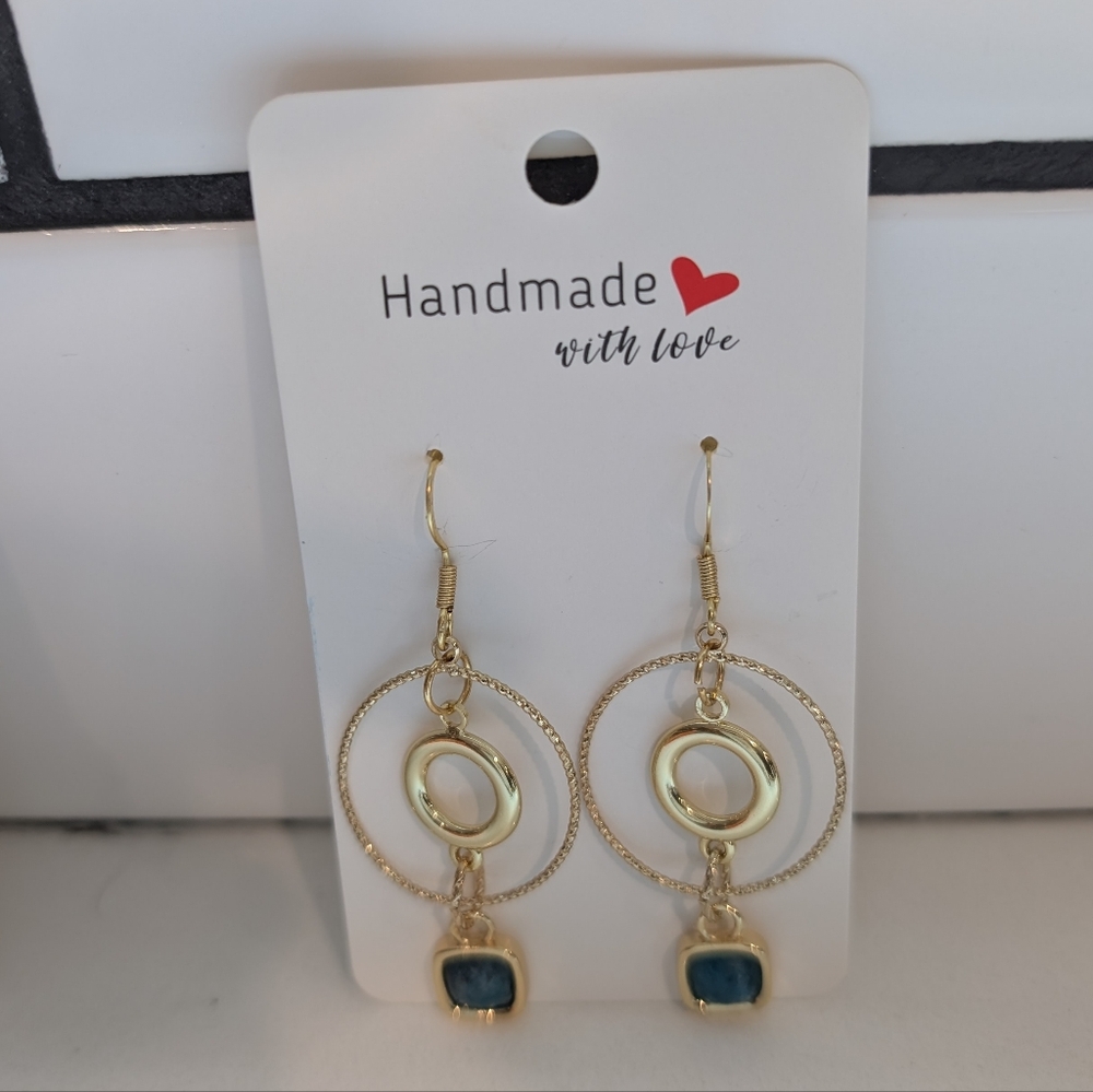 Handmade Gold and Green Dangle Earrings